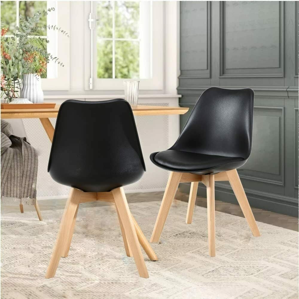 Modern Plastic Tulip Chair Shell Lounge Dining Side Chairs Beech Wood Legs 2 PCS Image 2