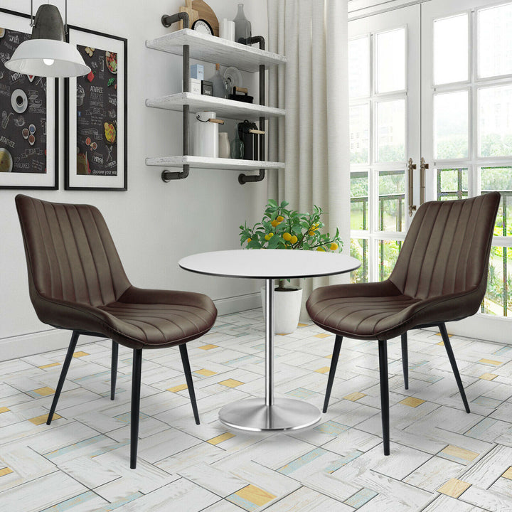 Set of 2 Vintage Leather Dining Chair Waterproof Cushion Seat Kitchen Side Chair Image 3