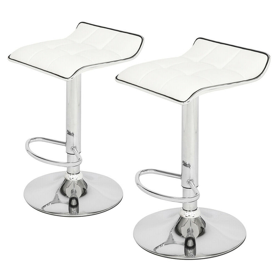 2pcs Adjustable Bar Stool Chair Pub Seat Leather Kitchen Dining Bar Stools White Image 1