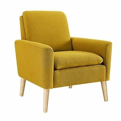 Arm Chair Accent Single Sofa Linen Fabric Upholstered Living Room Citrine Yellow Image 1