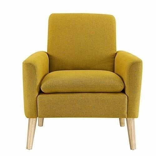 Arm Chair Accent Single Sofa Linen Fabric Upholstered Living Room Citrine Yellow Image 2