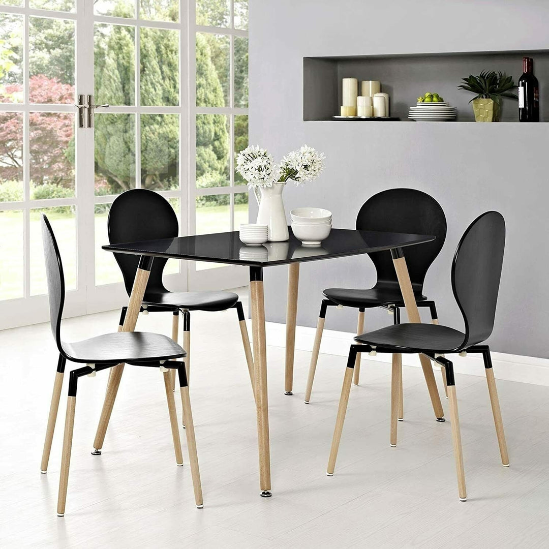 Black Contemporary Rectangular Dining Table With Wood Leg Breakfast Kitchen Chairs Image 1