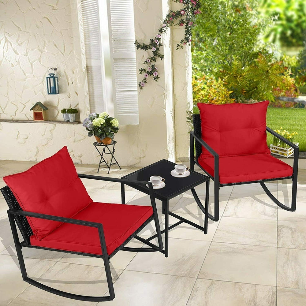 Outdoor Wicker Rocking Bistro Set Patio Rattan Furniture Sets with Coffee Table Image 2