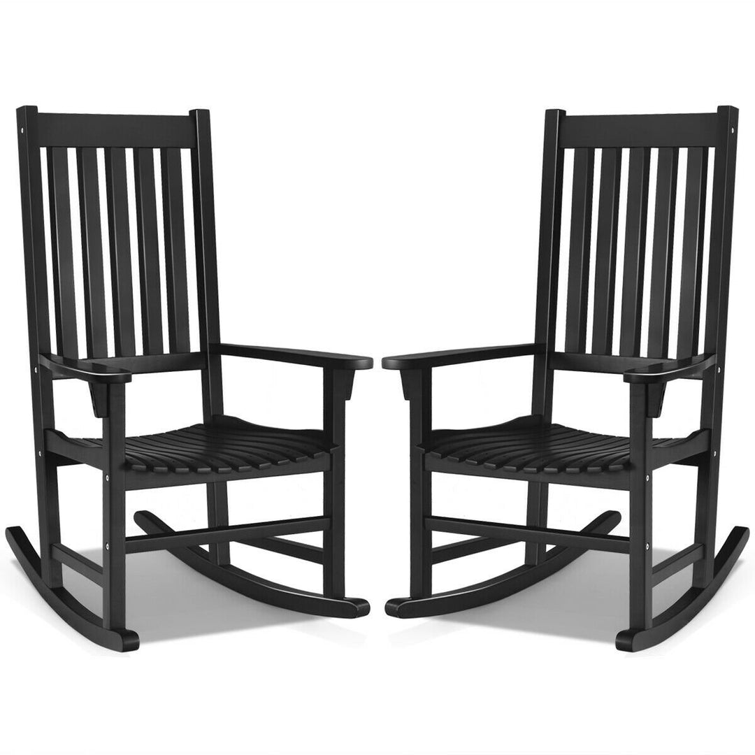 2PCS Wood Rocking Chair Porch Rocker High Back Garden Seat Indoor Outdoor Image 5