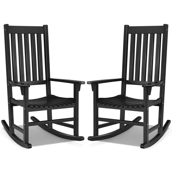 2PCS Wood Rocking Chair Porch Rocker High Back Garden Seat Indoor Outdoor Image 5