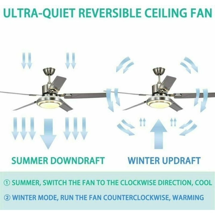 Ceiling Fan Light 52 5 Stainless Steel Blades LED Fan Lamp w/ Remote Control Image 2