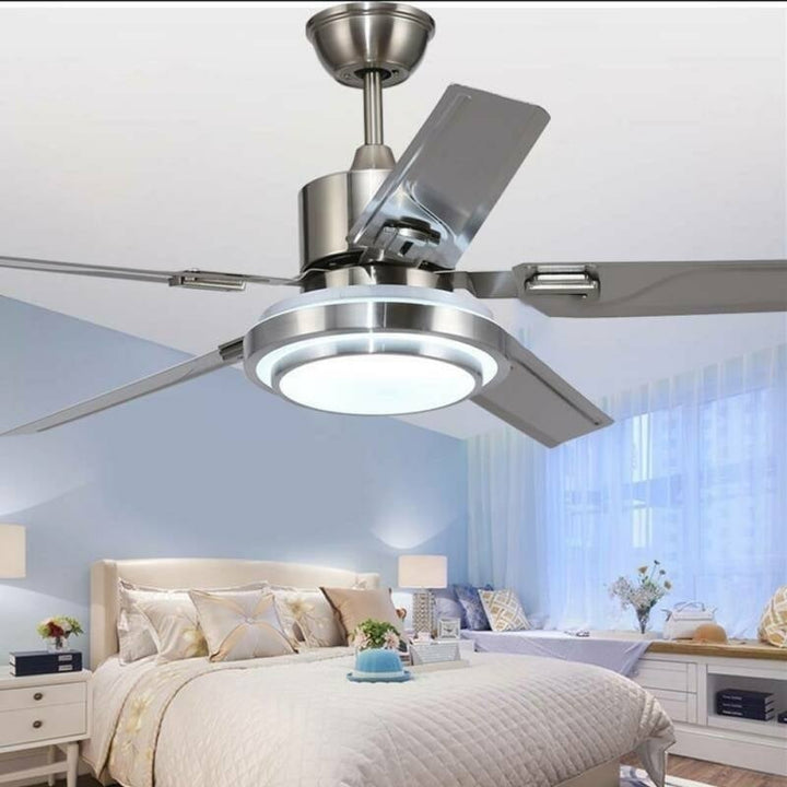 Ceiling Fan Light 52 5 Stainless Steel Blades LED Fan Lamp w/ Remote Control Image 3