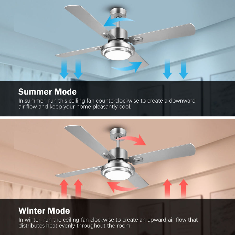 52-inch Ceiling Fan Light Brushed Nickel Finish w/ 15W 3 Color Light UL Listed Image 1