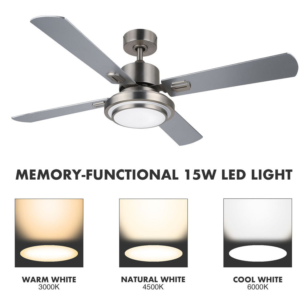 52-inch Ceiling Fan Light Brushed Nickel Finish w/ 15W 3 Color Light UL Listed Image 2