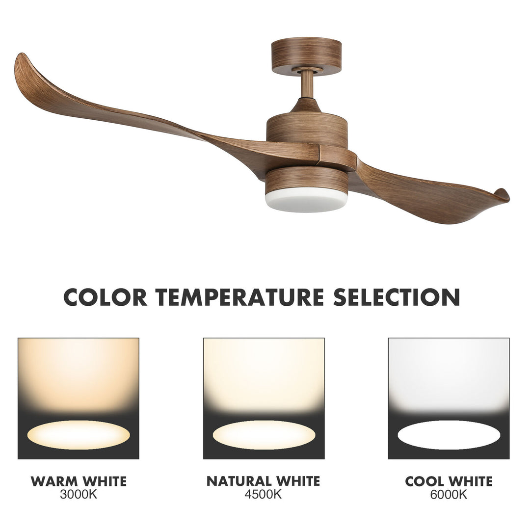 52" Ceiling Fan w/2 Walnut Finish Blades 3-Color LED Light Kit w Remote Control Image 2