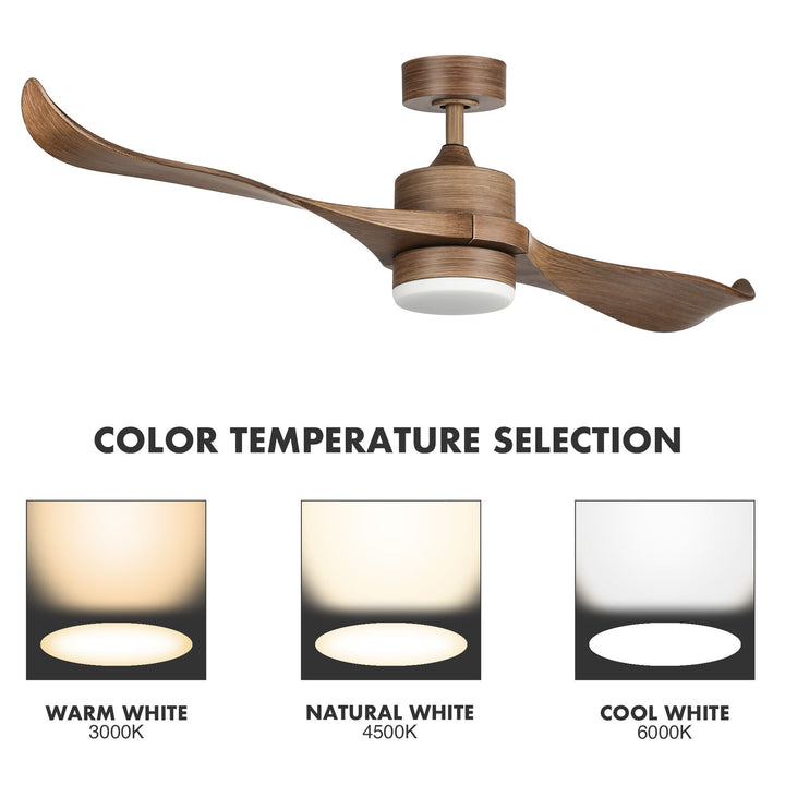 52" Ceiling Fan w/2 Walnut Finish Blades 3-Color LED Light Kit w Remote Control Image 2