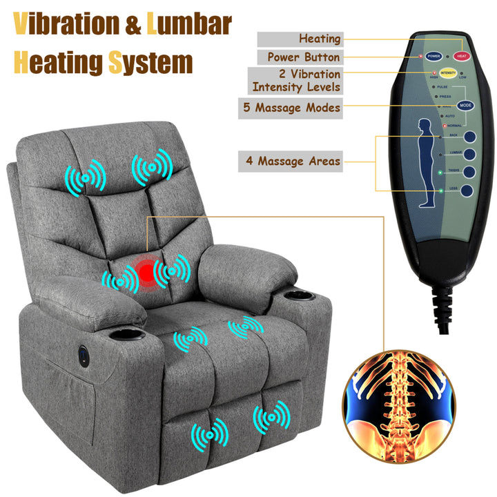 Power Lift Massage Recliner Fabric Sofa Chair w/ Remote Control Image 2