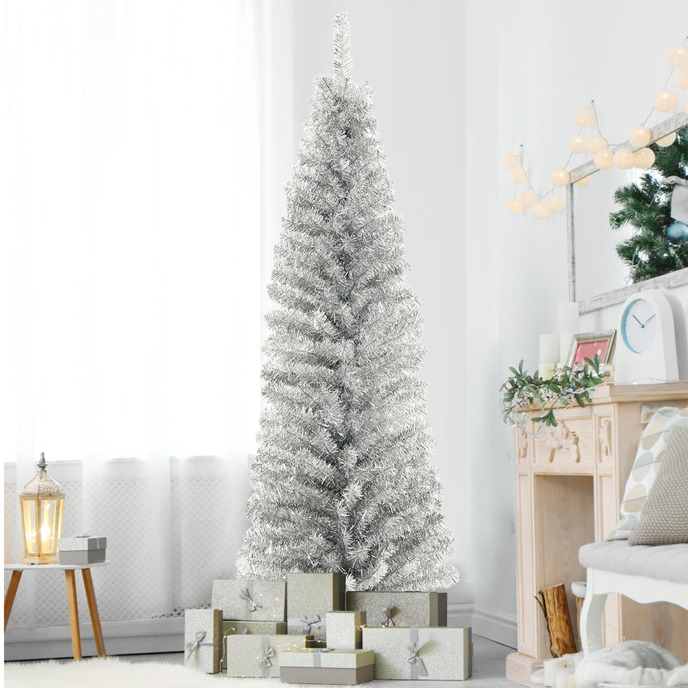 6ft Pencil Artificial Christmas Tree (Blue/Champagne/Silver) Image 2