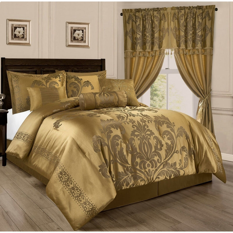 Chezmoi Collection Royale 7-Piece Jacquard Floral Comforter Set Queen Size Image 1