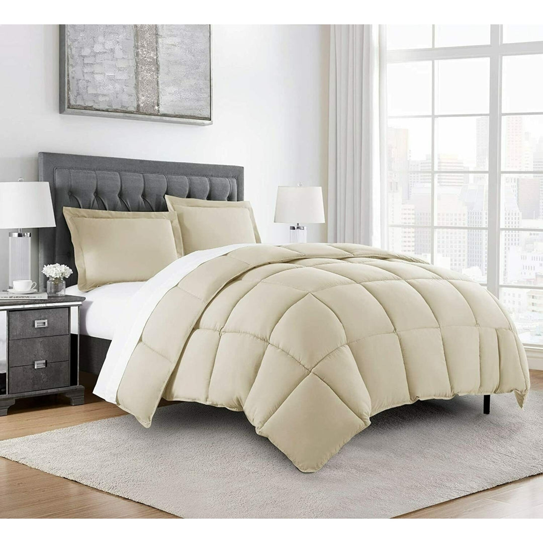 Chezmoi Collection Cream Color 3-Piece Down Alternative Comforter Set Queen Size Image 1