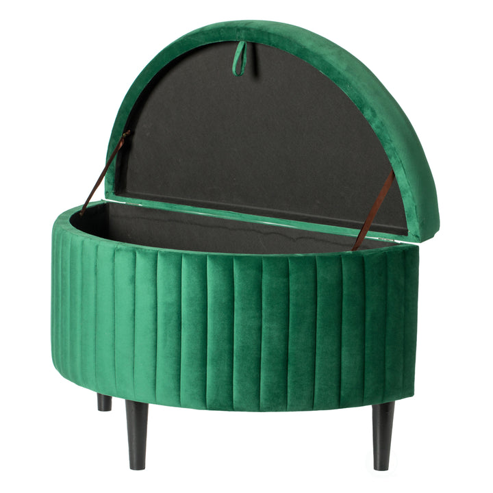 Half Moon Storage Ottoman Bench Green Velvet Tufted 33.25in Modern Design Image 6