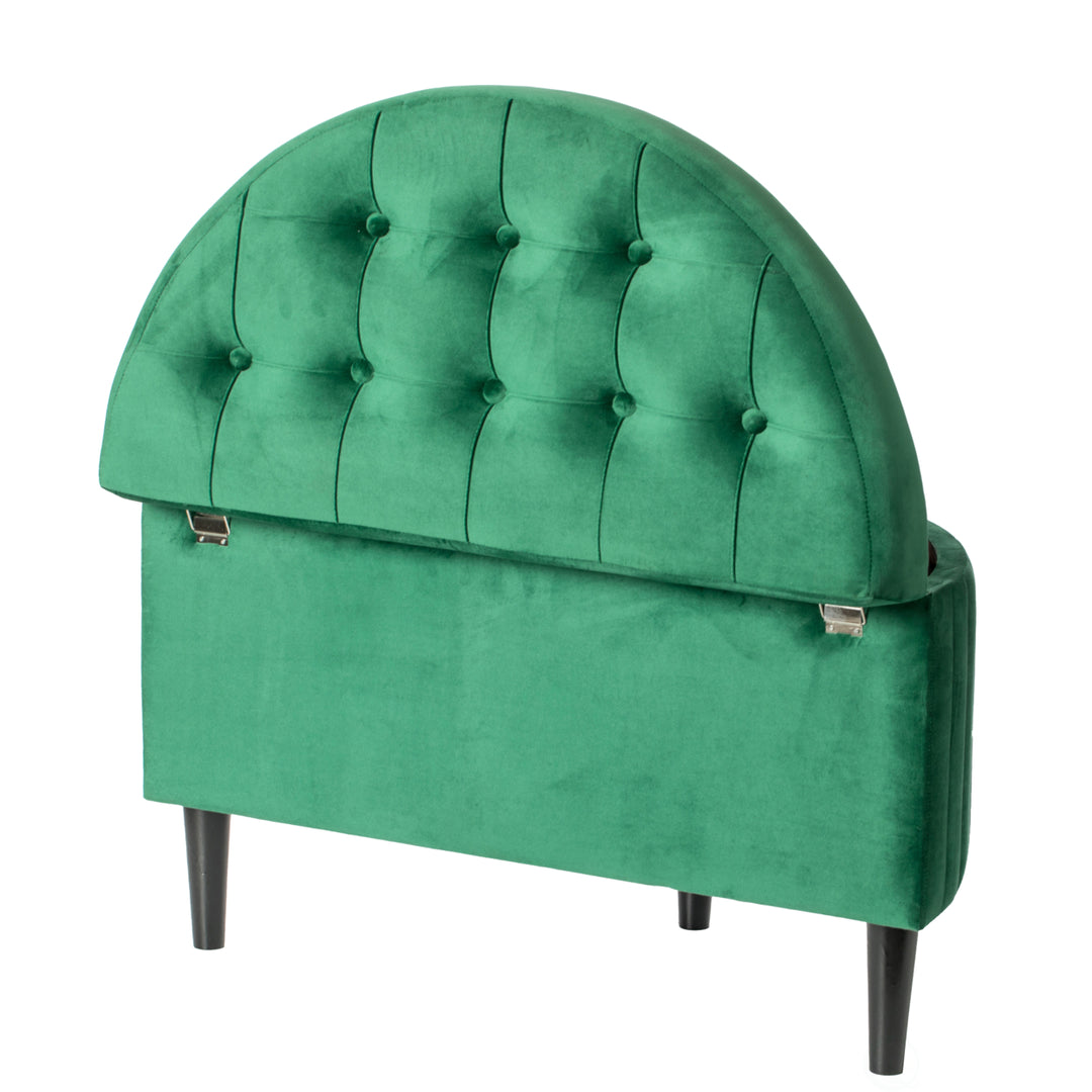 Half Moon Storage Ottoman Bench Green Velvet Tufted 33.25in Modern Design Image 7