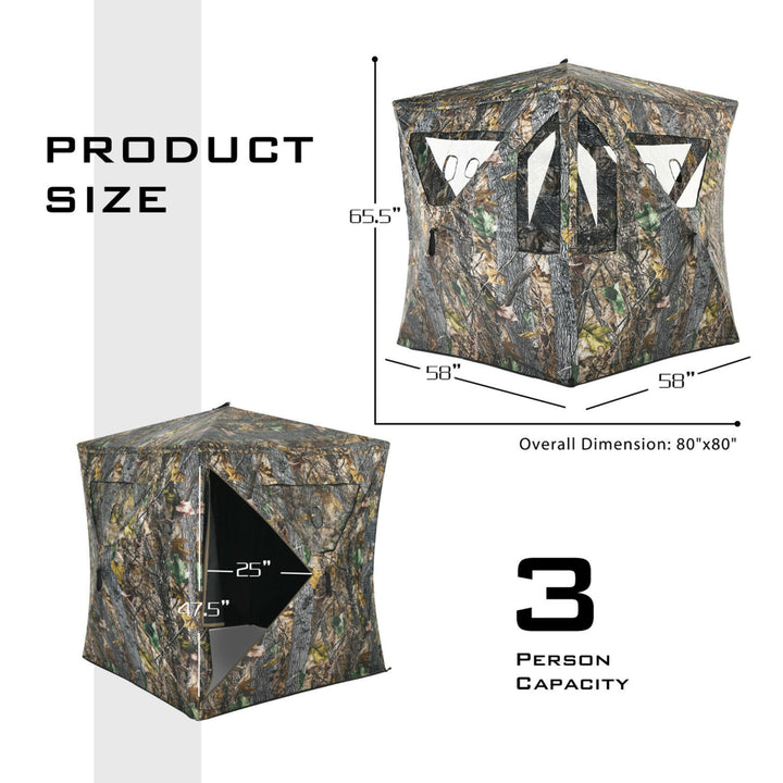 3 Person Portable Hunting Blind Pop-Up Ground Tent w/ Gun Ports and Carrying Bag Image 2