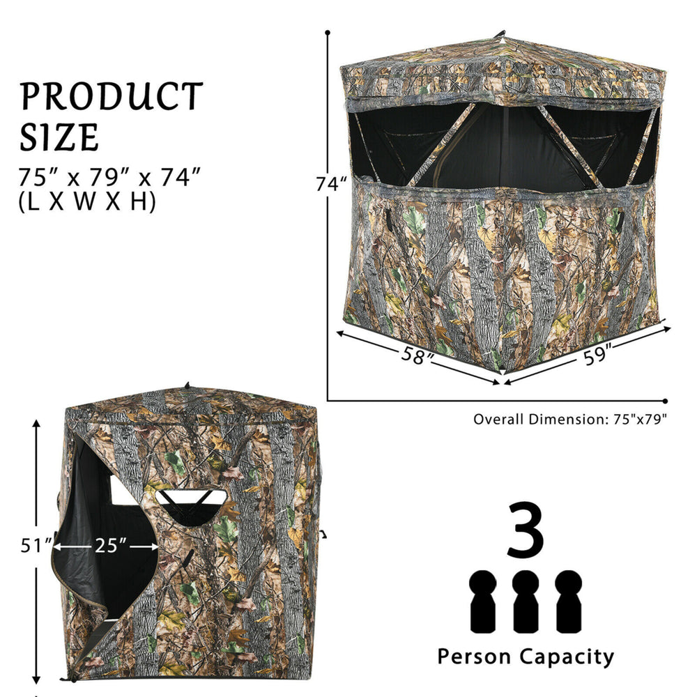 3 Person Portable Hunting Blind Surround View Pop-Up Tent w/ Slide Mesh Window Image 2