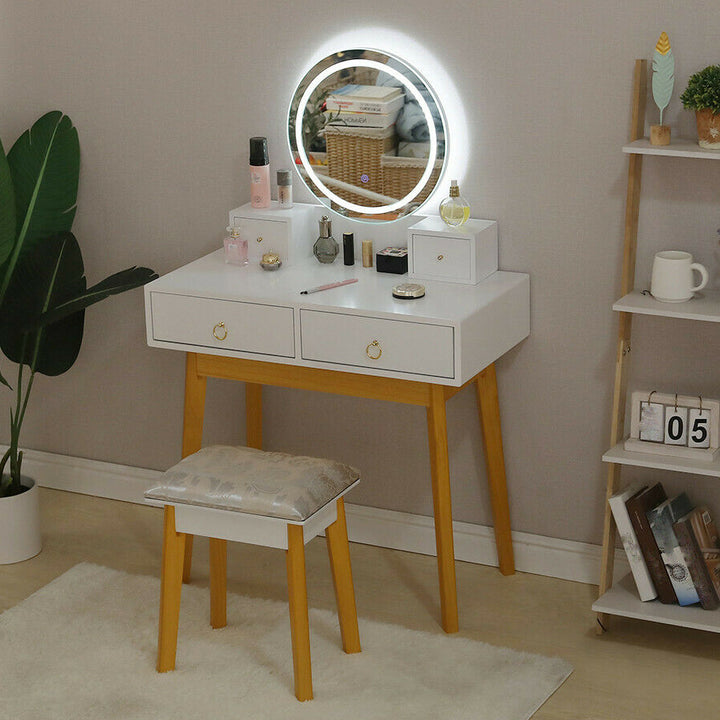 White Makeup Dressing Table Vanity Set With Mirror Touch Screen Stool 3 lights Bedroom Image 2