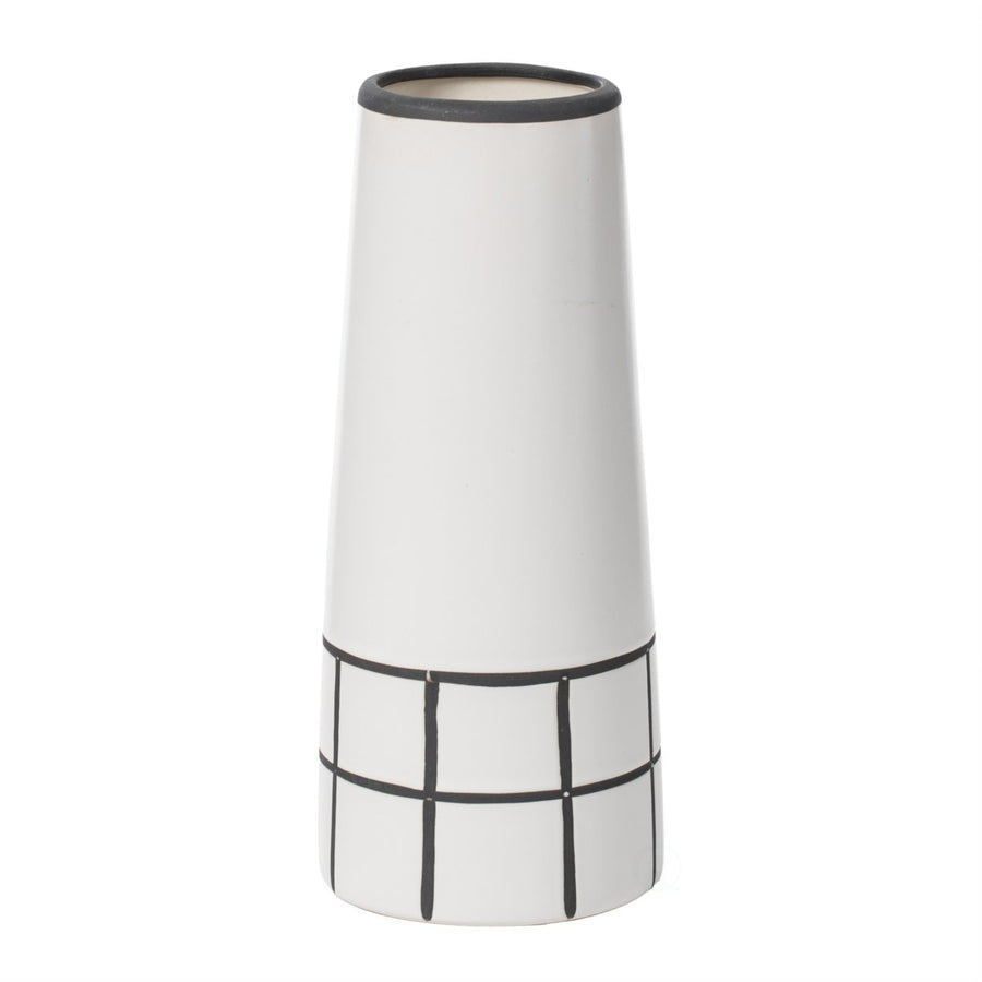 Ceramic Modern Painted Grid Tapered Flower Table Vase, Black and White Image 1