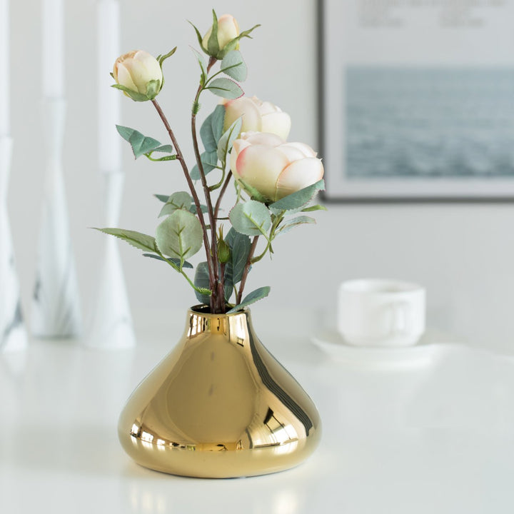 Decorative Ceramic Modern Centerpiece Table Flower Vase, Gold Image 5