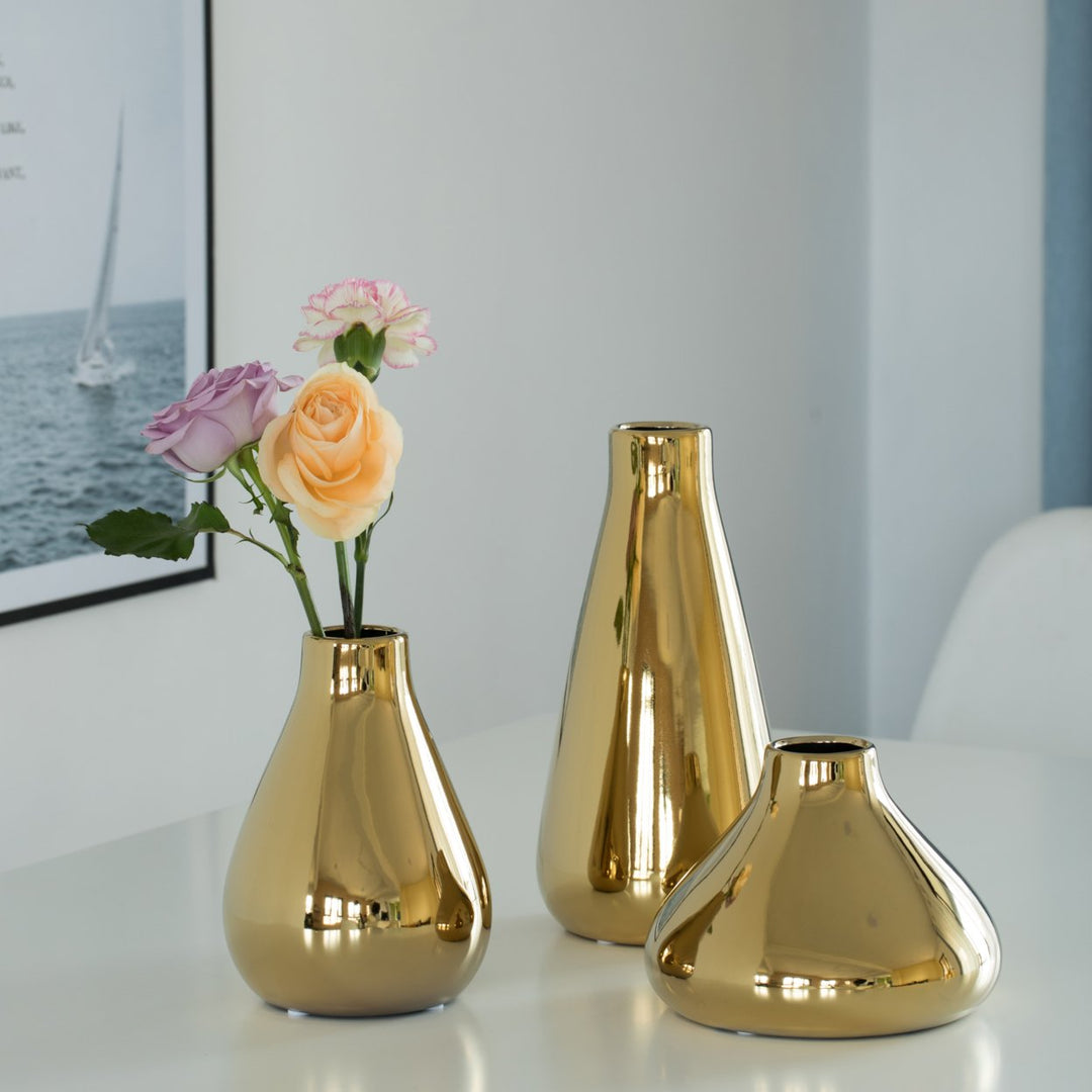 Decorative Ceramic Modern Centerpiece Table Flower Vase, Gold Image 6