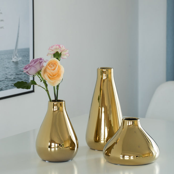 Decorative Ceramic Modern Centerpiece Table Flower Vase, Gold Image 6