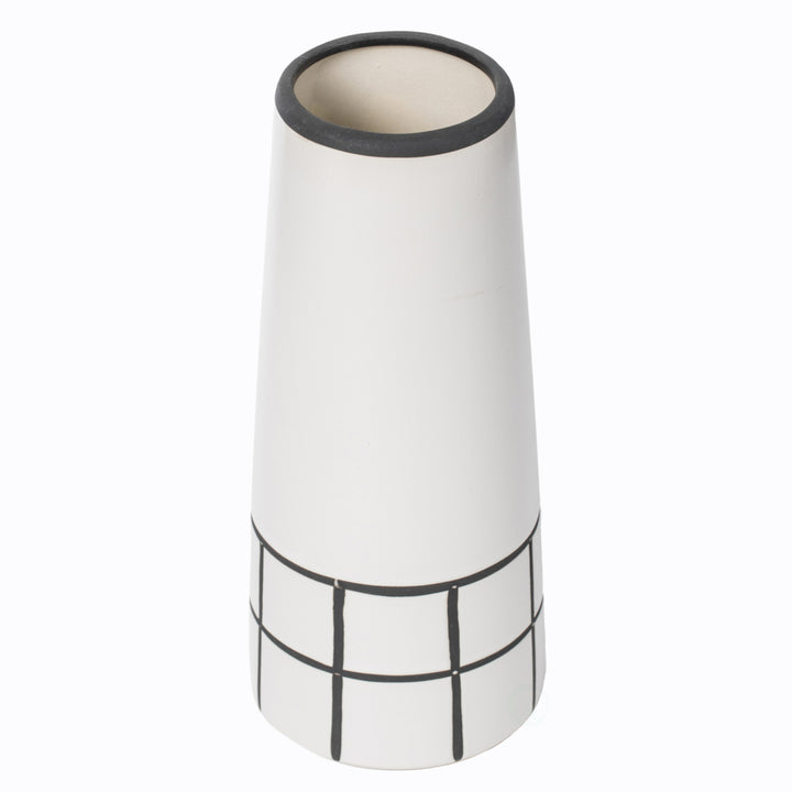 Ceramic Modern Painted Grid Tapered Flower Table Vase, Black and White Image 7