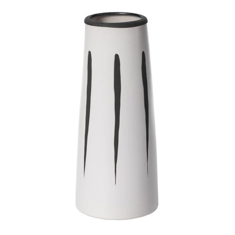 Ceramic Modern Painted Brushstrokes Tapered Flower Table Vase, Black and White Image 1