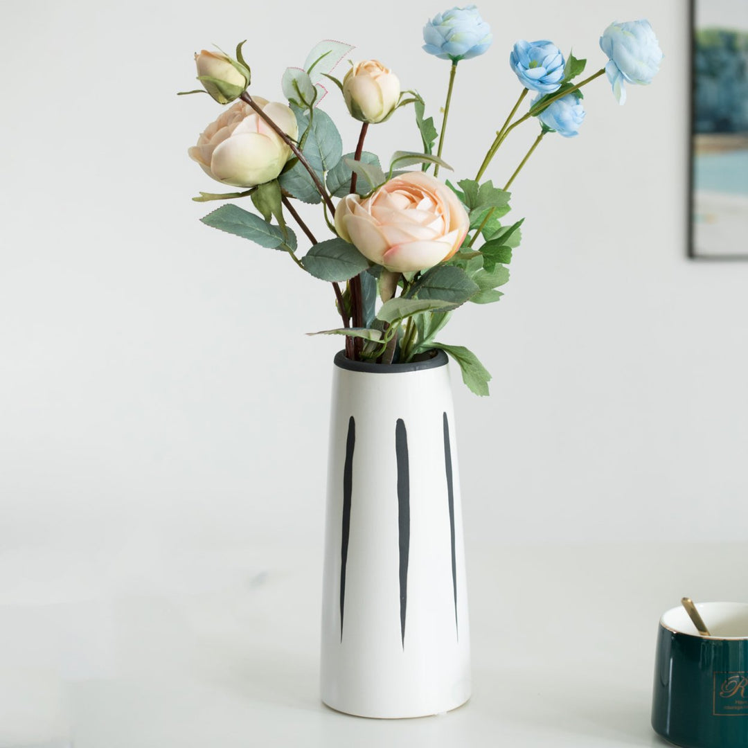 Ceramic Modern Painted Brushstrokes Tapered Flower Table Vase, Black and White Image 2