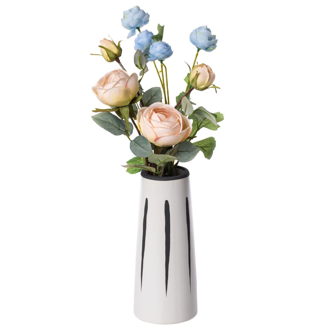 Ceramic Modern Painted Brushstrokes Tapered Flower Table Vase, Black and White Image 3