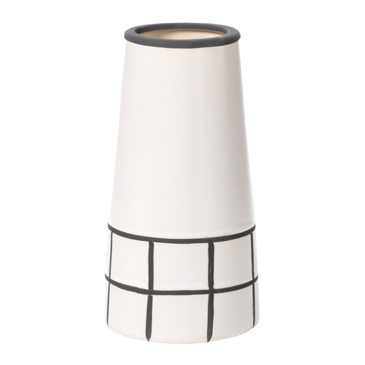 Ceramic Modern Painted Grid Tapered Flower Table Vase, Black and White Image 11