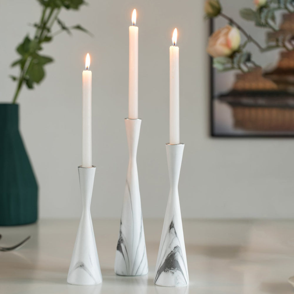 Marble Resin Candle Holders - Set of 3 Exquisite Decorative Taper Candlesticks for Luxurious , Elegant Dining Table Image 2