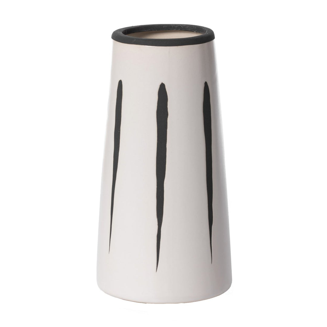 Ceramic Modern Painted Brushstrokes Tapered Flower Table Vase, Black and White Image 10