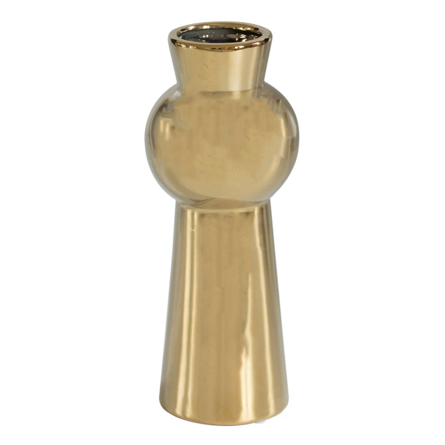 10.5" H Decorative Ceramic Ball Neck Flower Table Vase, Shiny Metallic Gold Image 1