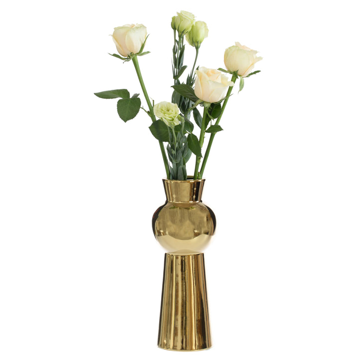 Ceramic Table Vase 10.5 Inch Metallic Gold Watertight Modern Flower Centerpiece Image 3