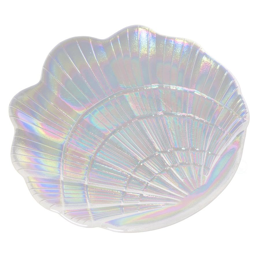 Glass Iridescent Colorful Seashell Trinket Soap Candy Ring Dish Plate Image 1