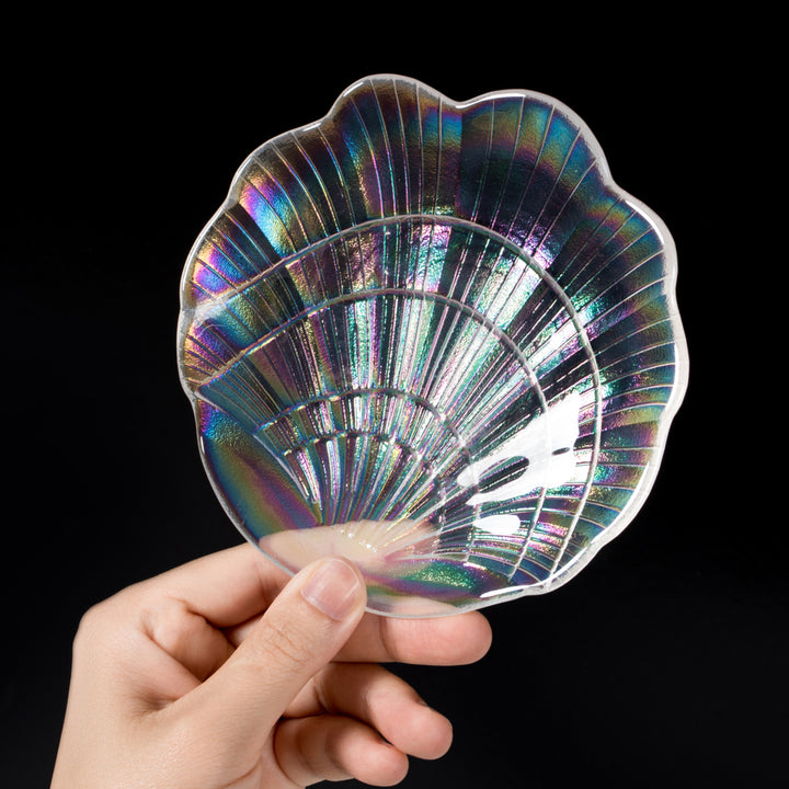 Glass Iridescent Colorful Seashell Trinket Soap Candy Ring Dish Plate Image 3