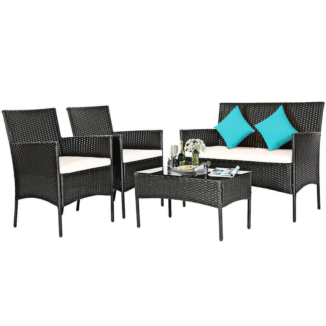 4PCS Patio Furniture Set Rattan Wicker Conversation Set Outdoor Image 1