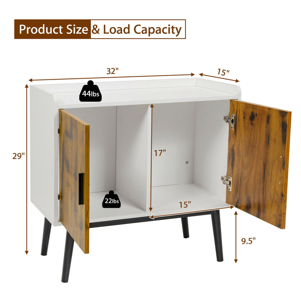 Sideboard Buffet Storage Cabinet w/2 Door Metal Legs Accent Cabinet 32In Image 2