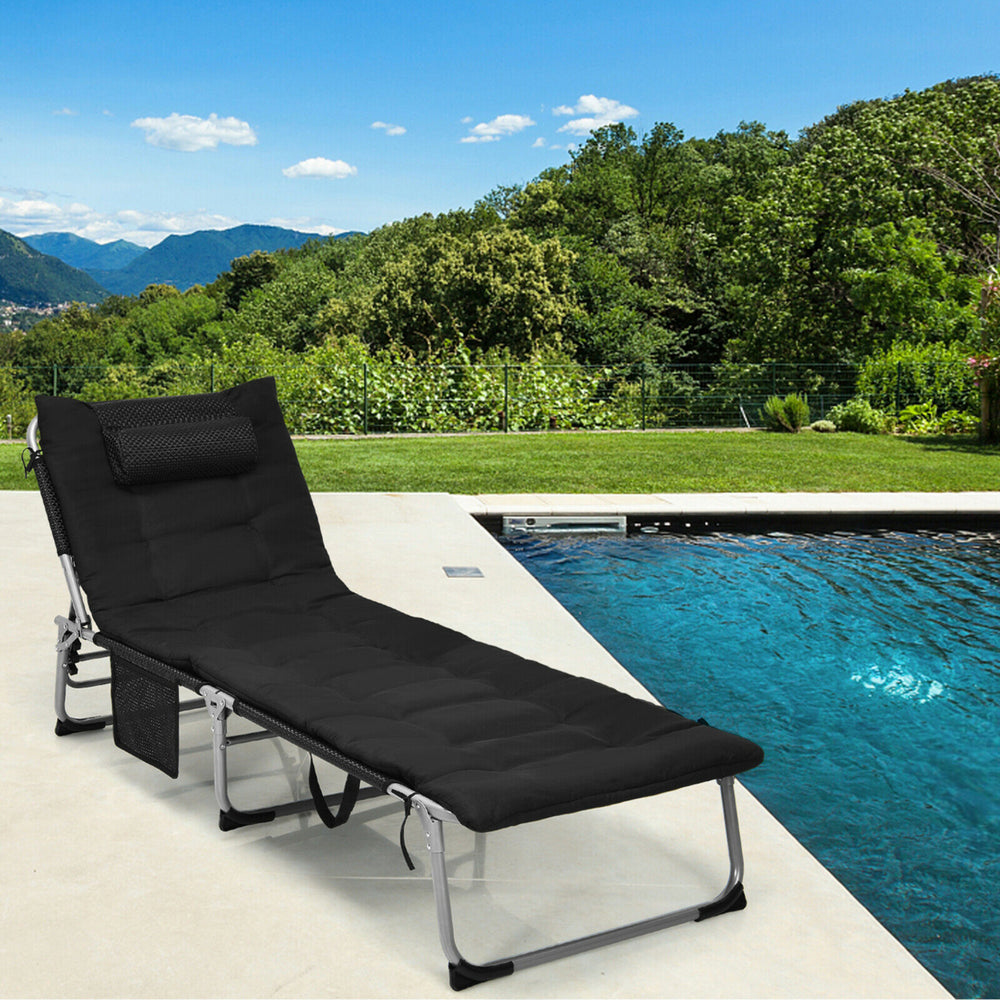 4-Fold Oversize Padded Folding Chaise Lounge Chair Reclining Chair Image 2