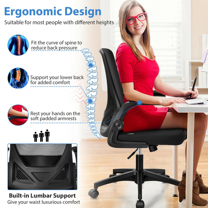 Mesh Office Chair Swivel Computer Desk Chair w/Foldable Backrest and Flip-Up Arms Image 5