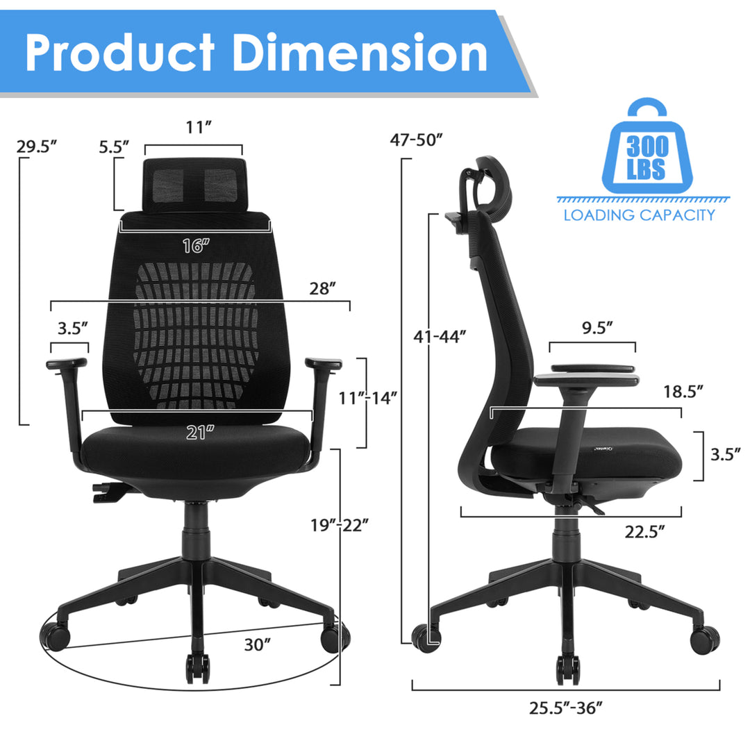 Ergonomic Mesh Office Chair High Back Swivel Executive Chair w/ 3D Armrests Image 2