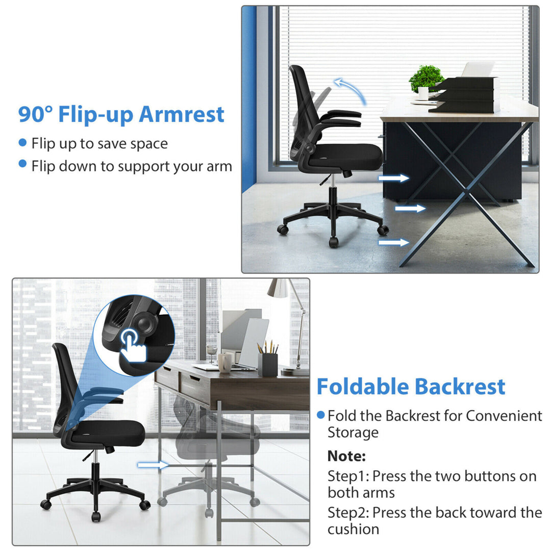 Mesh Office Chair Swivel Computer Desk Chair w/Foldable Backrest and Flip-Up Arms Image 8