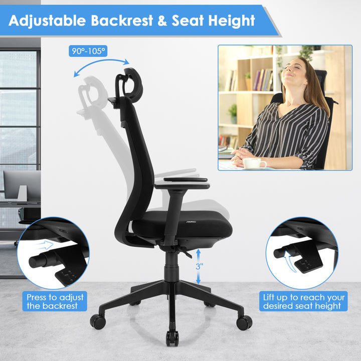 Ergonomic Mesh Office Chair High Back Swivel Executive Chair w/ 3D Armrests Image 8