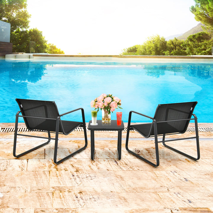 3PCS Patio Bistro Set Conversation Furniture Set w/ Fast-Drying Fabric Image 4