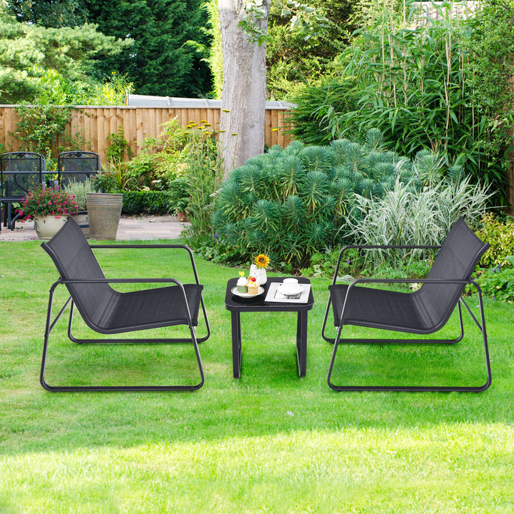 3PCS Patio Bistro Set Conversation Furniture Set w/ Fast-Drying Fabric Image 10