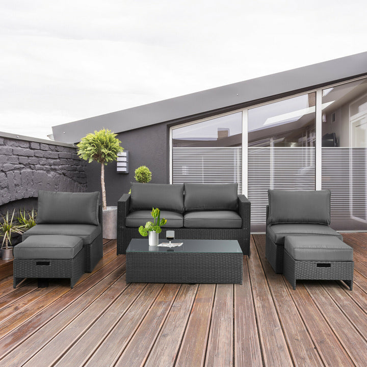 6PCS Rattan Patio Conversation Furniture Set Cushioned Sectional Sofa Set Image 1