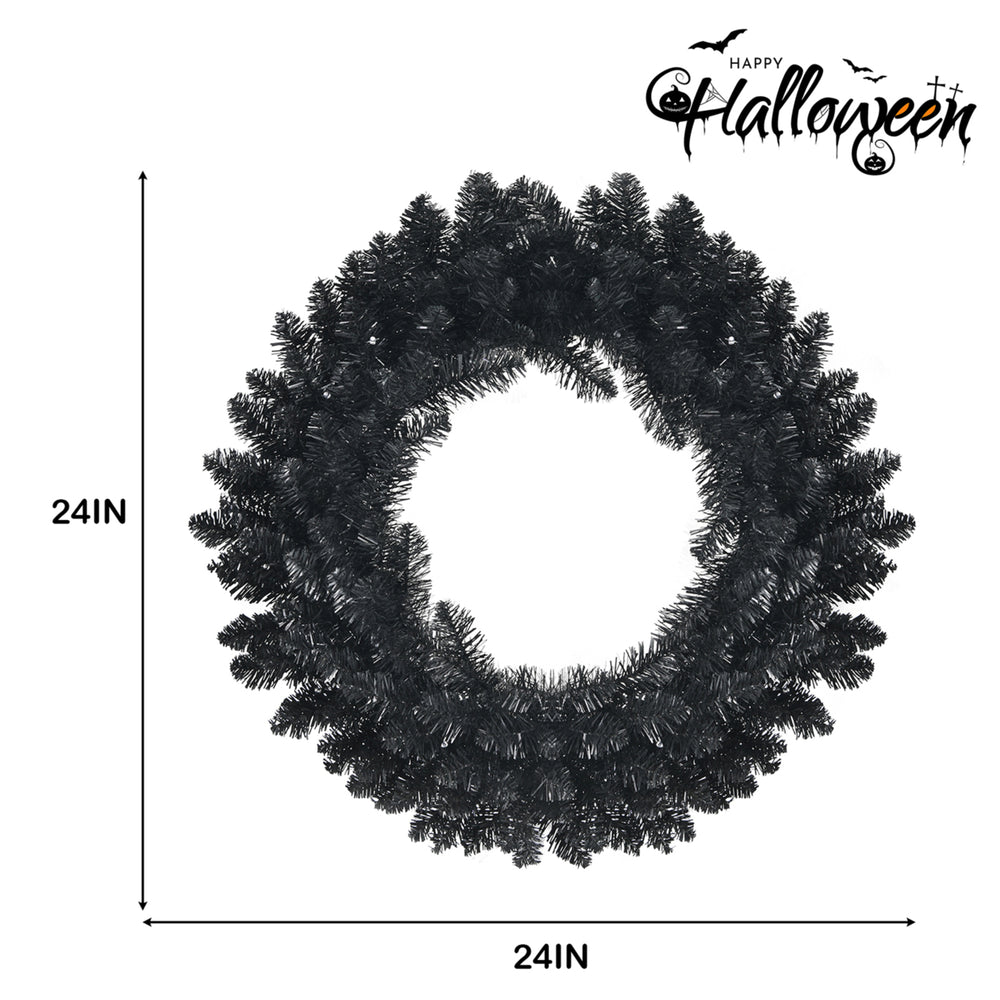 24 Pre-lit Black Halloween Wreath Christmas Wreath w/ Purple LED lights Image 2